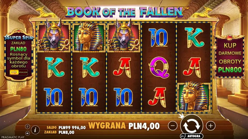 Book of the Fallen, screen after a spin