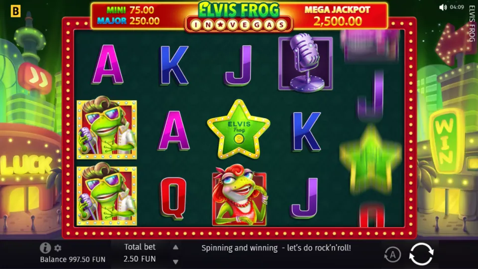 Elvis Frog in Vegas, screen after a spin