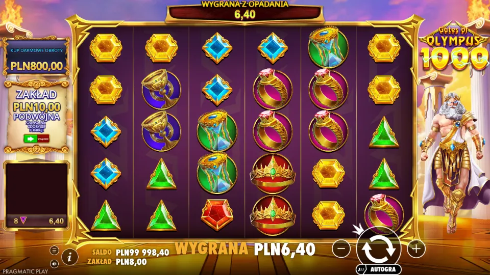 Gates of Olympus 1000, screen after a spin