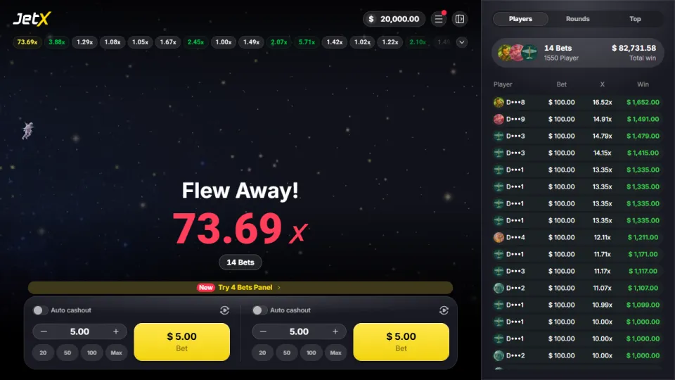 JetX, game screen JetX, game screen