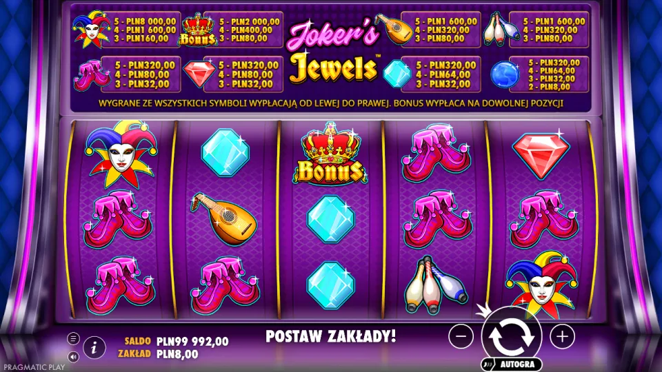 Joker's Jewels, screen after a spin Joker's Jewels, screen after a spin