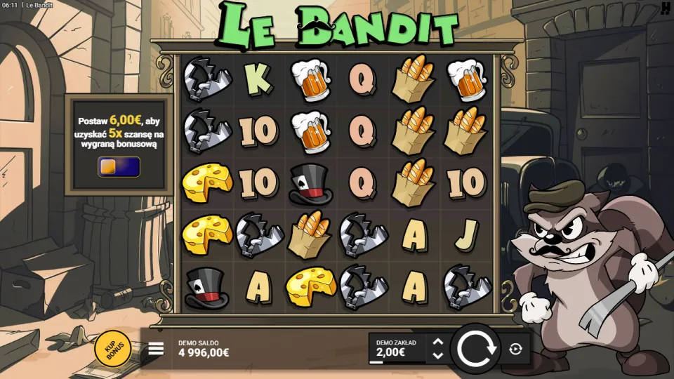 Le Bandit, screen after a spin Le Bandit, screen after a spin