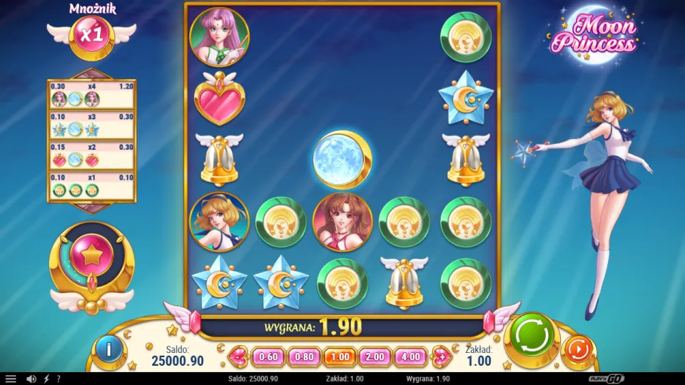 Moon Princess, screen after a spin