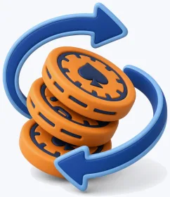 Stack of coins circled by two arrows, a symbol of casino cashback