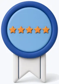 Blue badge with five stars and a ribbon, a symbol of a trusted online casino