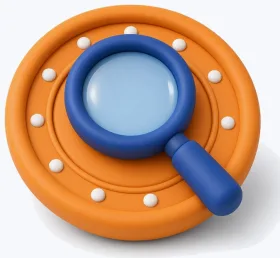 Magnifier over a casino chip, a symbol of online casino reviews