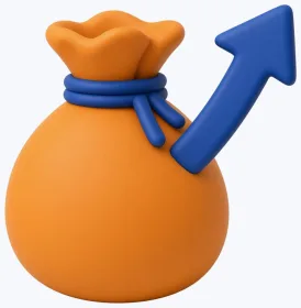 Orange money bag with a rising arrow, a symbol of fast casino payouts
