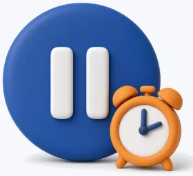 Pause button and alarm clock, a symbol of taking breaks from play