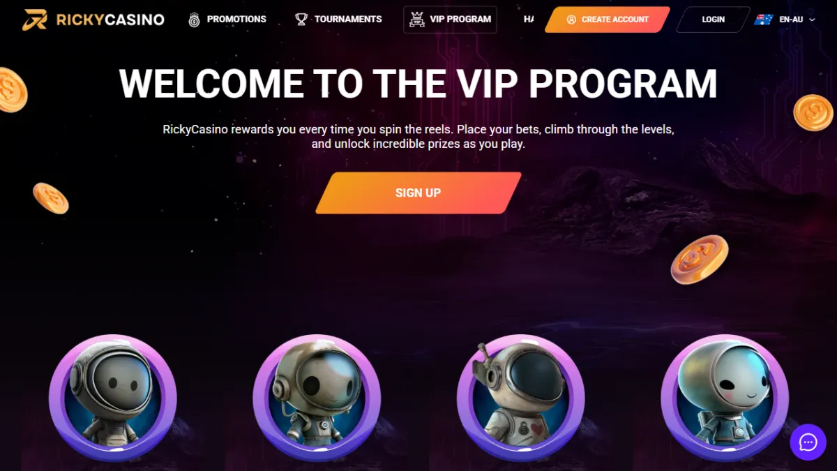 Ricky Casino VIP program page with the level avatars